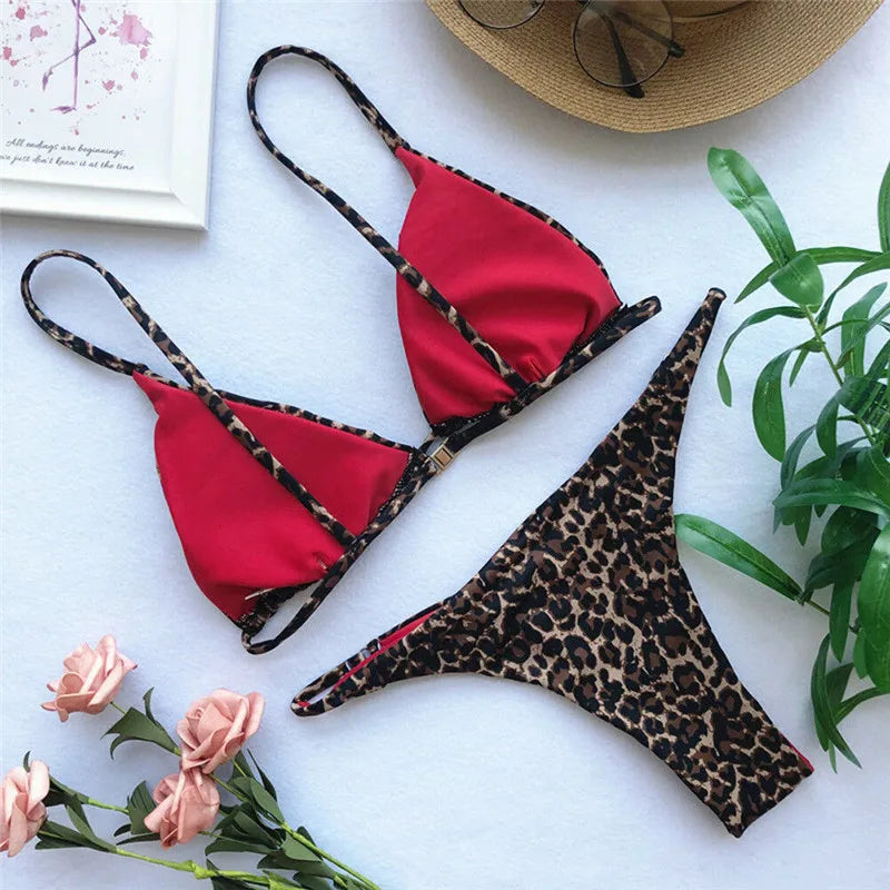 Women Summer Bikini Set Biquinis Sexy Animal Leopard Printed Bandage Padded Bra Swimsuit Bathing Suit Beach Swimwear