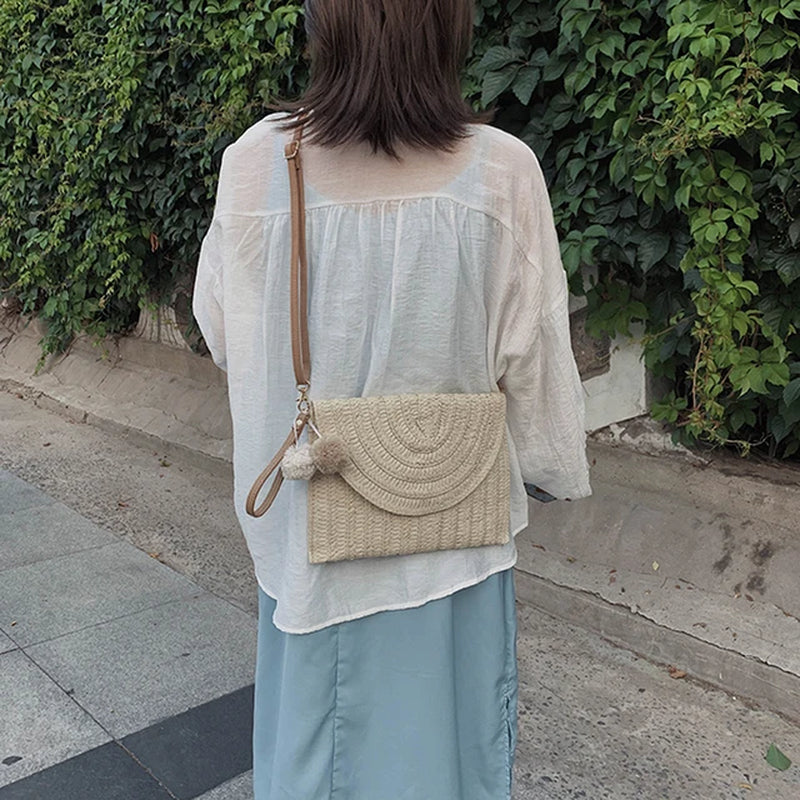 2020 New Fashion Women Girls Crossbody Envelope Bag Elegant Straw Handbag Clutch Summer Beach Shoulder Bag