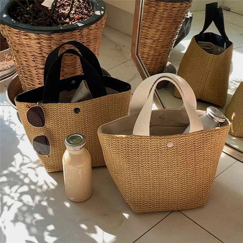 Beach Straw Shoulder Messenger Bag Women Bohemian Summer Woven Rattan Bucket Shoulder Handbag Handmade Crossbody Bags for Women