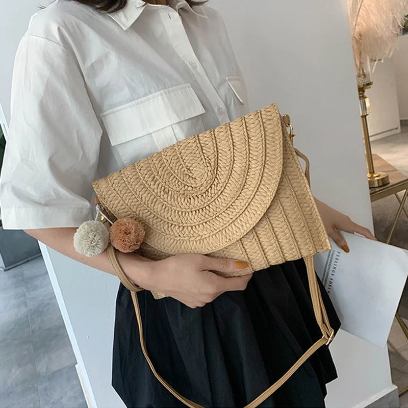 2020 New Fashion Women Girls Crossbody Envelope Bag Elegant Straw Handbag Clutch Summer Beach Shoulder Bag